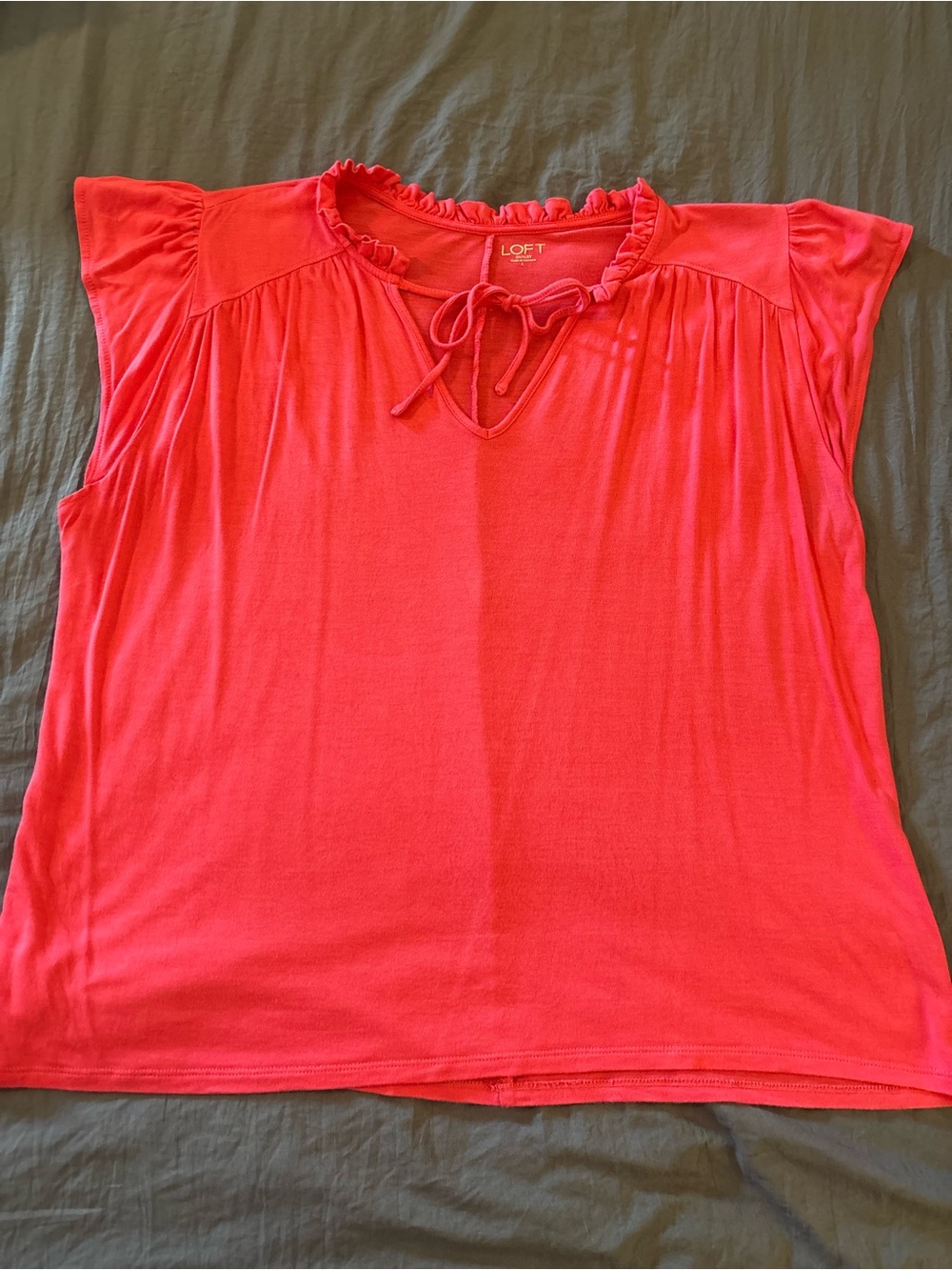LOFT Ruffled Tie-Neck Cap Sleeve Top - Coral